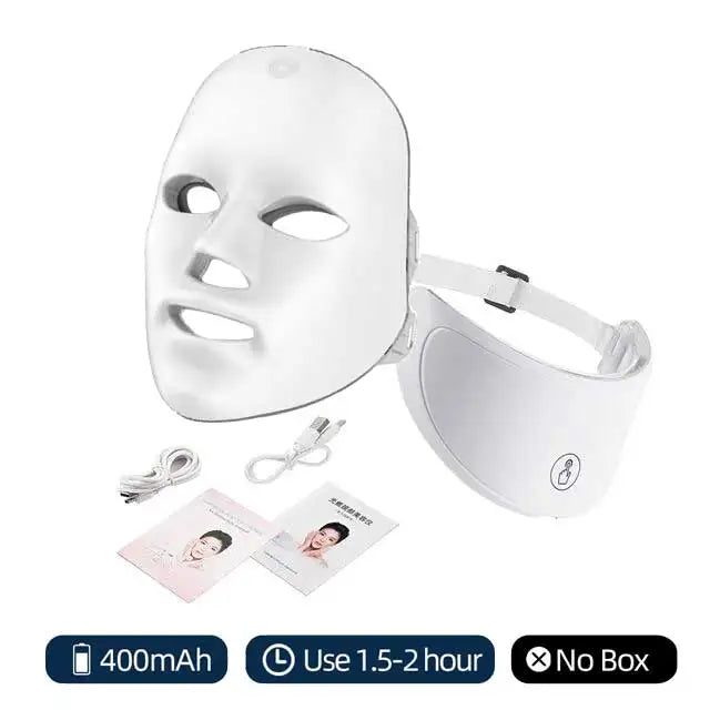 Mască facială LED cu 7 culori cu terapie cu lumină roșie pentru gât pentru fermitatea pielii, lifting, anti-îmbătrânire, bio-lumină, frumusețe, albire, uz casnic