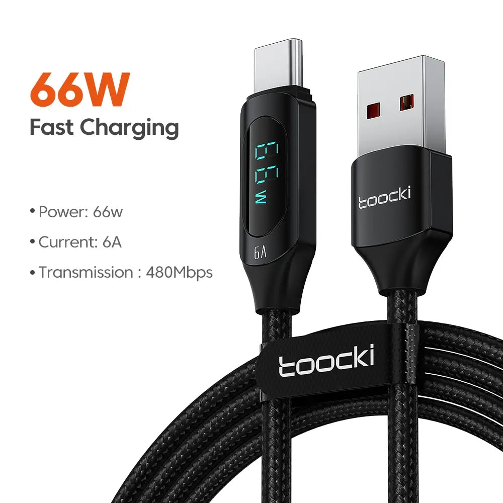 Cablu Toocki USB Type C 66W Încărcare rapidă Încărcător USB A la USB C Cablu Display pentru iPhone 15 Xiaomi POCO F3 Realme Macbook iPad