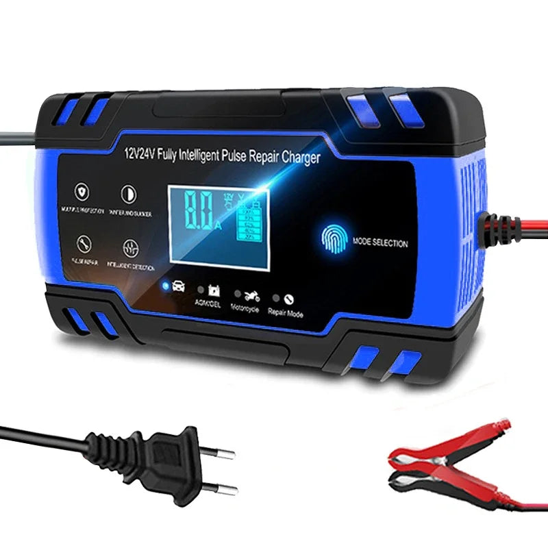 12-24V 6/8A vollautomatisches Batterieladegerät digitales LCD-Display Auto Ladegerät mit Pulsreparatur Nass Trocken Bleiakku