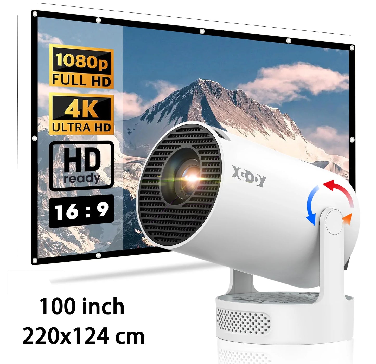 Proyector XGODY 4K HY300 Pro+ con altavoz incorporado de 5W 1280*720P Android 11 12000 lúmenes Wifi6 BT5.4 Proyector portátil para exteriores