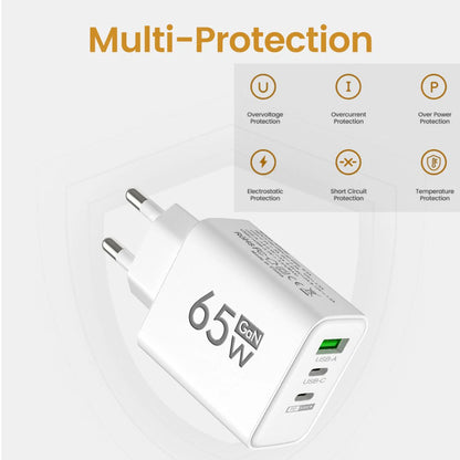 65W GaN USB-laddare 3-port Type C snabbladdning EU/US/KR-kontakt väggladdare för iPhone Samsung Xiaomi QC3.0 telefonladdare adapter