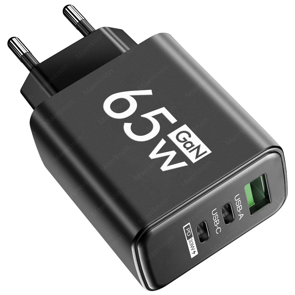 65W GaN USB-laddare 3-port Type C snabbladdning EU/US/KR-kontakt väggladdare för iPhone Samsung Xiaomi QC3.0 telefonladdare adapter