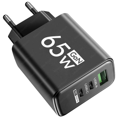 65W GaN USB-laddare 3-port Type C snabbladdning EU/US/KR-kontakt väggladdare för iPhone Samsung Xiaomi QC3.0 telefonladdare adapter