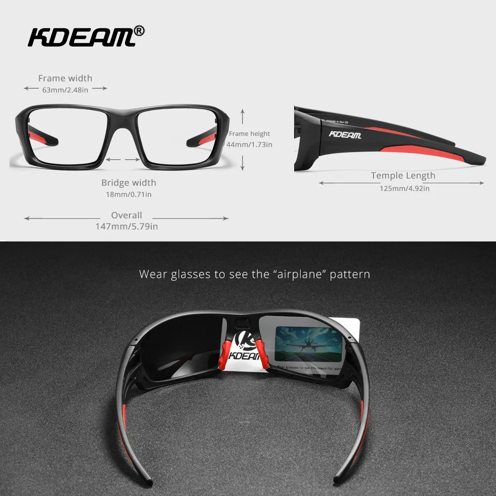 Gafas deportivas KDEAM de alta gama, gafas de sol polarizadas TR90 para hombre, para senderismo y pesca, con estuche con cremallera