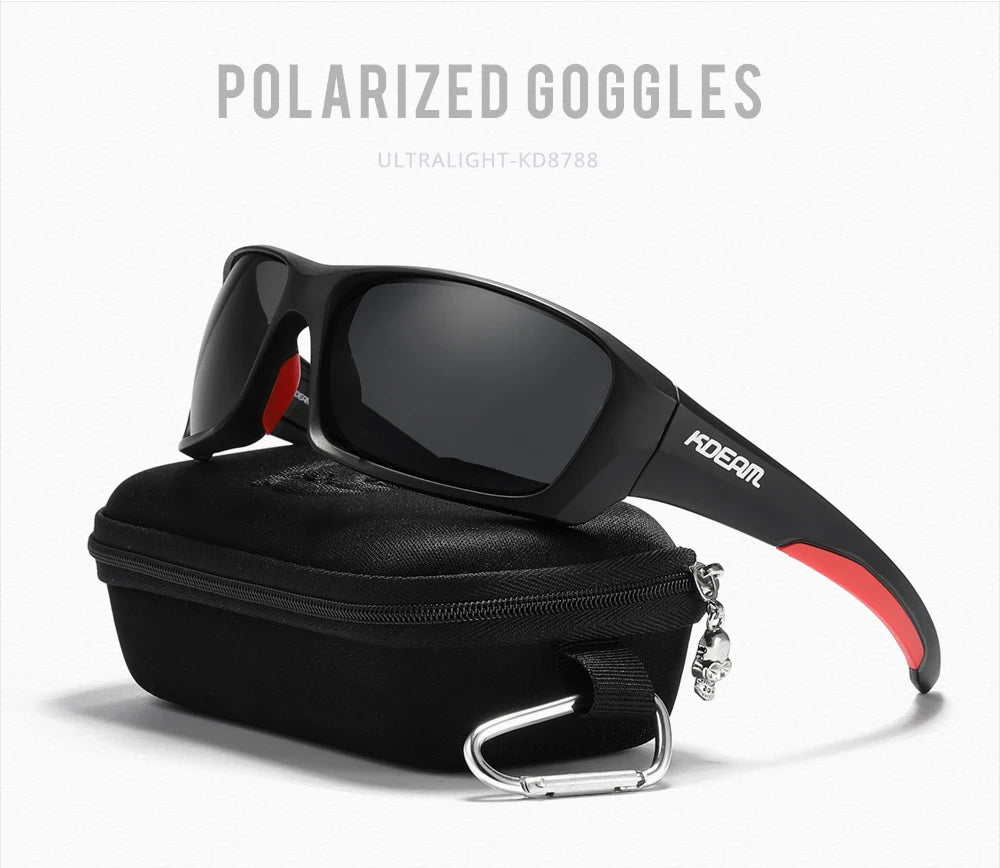 Gafas deportivas KDEAM de alta gama, gafas de sol polarizadas TR90 para hombre, para senderismo y pesca, con estuche con cremallera