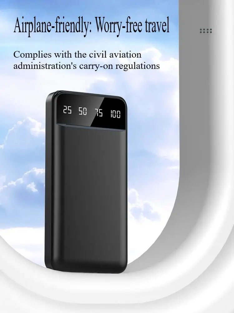 20000mAh Power Bank Černá s integrovaným kabelem 5 zařízení Rychlé nabíjení LED displej