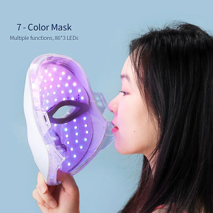 Máscara facial LED de 7 colores con terapia de luz roja para cuello para reafirmar la piel, lifting, antienvejecimiento, bio-luz, belleza, blanqueamiento en casa