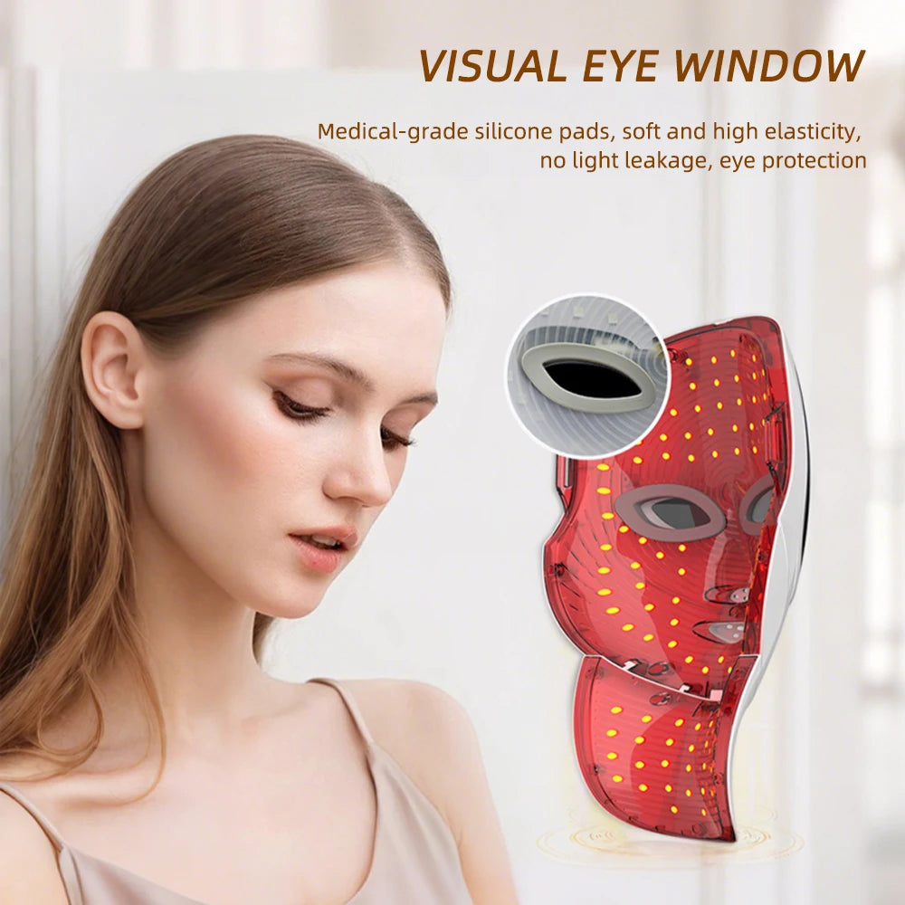 Máscara facial y de cuello LED de 7 colores recargable, máquina de belleza con luz fotónica LED, herramienta para lifting facial y cuidado de la piel