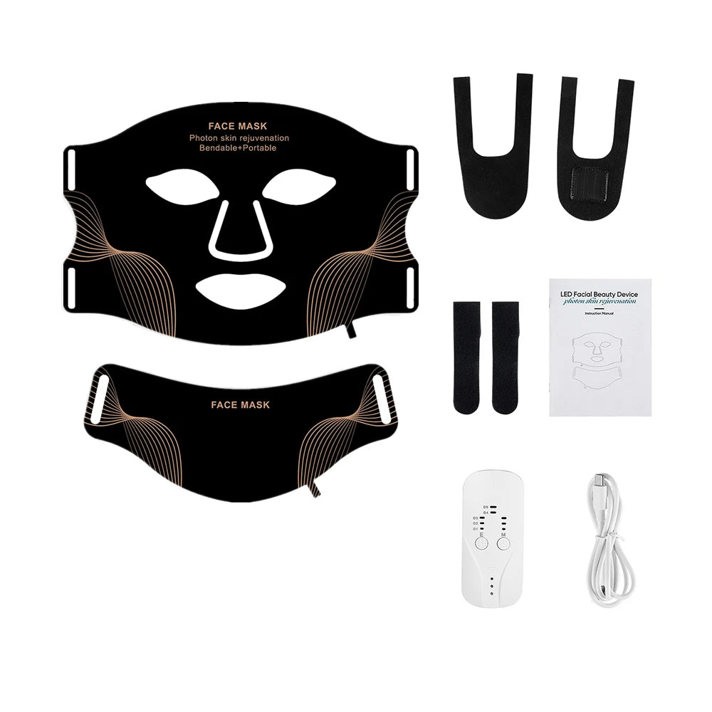 Silikon LED-mask för ansikte med nacke 7-färgers LED-foton rött ljus infraröd terapi flexibel ansiktsmask reparation av hud trådlös användning