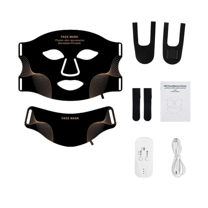 Silikon LED-mask för ansikte med nacke 7-färgers LED-foton rött ljus infraröd terapi flexibel ansiktsmask reparation av hud trådlös användning
