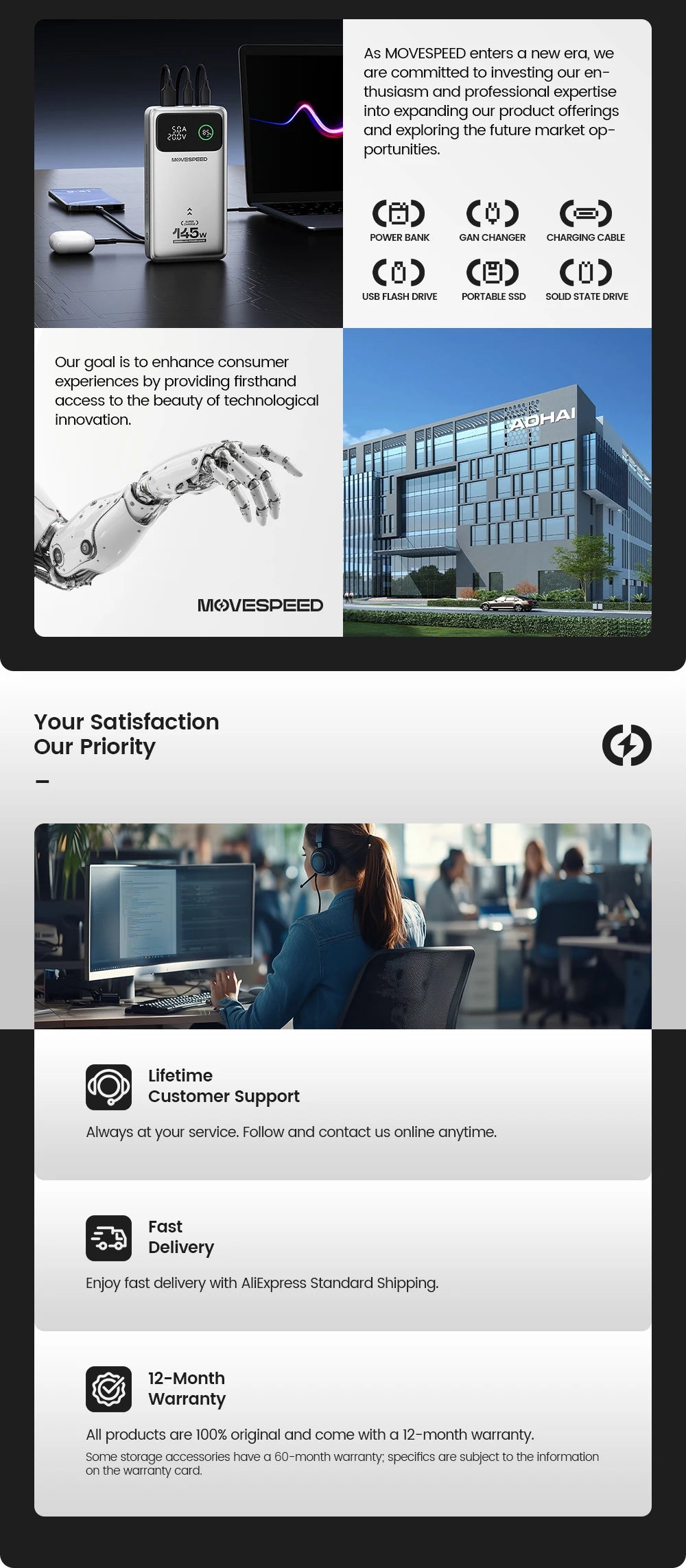 Powerbank 10000mAh 22,5W Rask lader for smarttelefon