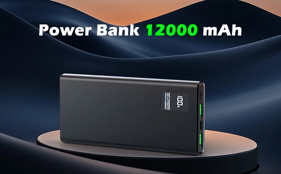 Power Bank 12000mAh z wejściem i wyjściem USB-C, szybkie ładowanie