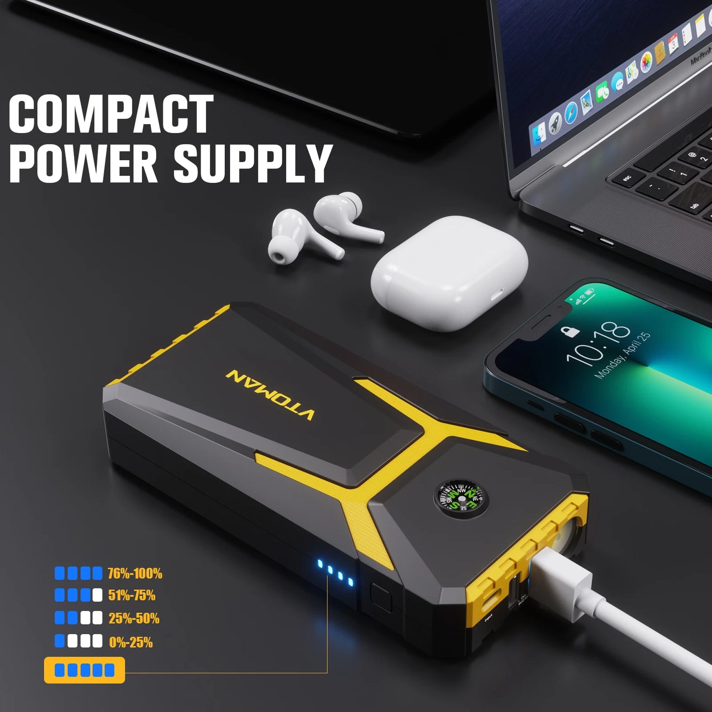 VTOMAN V6 Pro Auto Starthilfe Powerbank 2000A Batterieladegerät Notfall Booster Startgerät Jump Starter