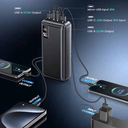 22.5W Powerbank 50000mAh QC PD3.0 Schnellladung tragbares Ladegerät externer Akku für iPad iPhone 17 Xiaomi