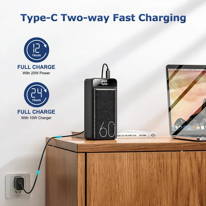 60000mAh Power Bank QC PD3.0 22.5W Fast Charging Powerbank Portable Charger External Battery
