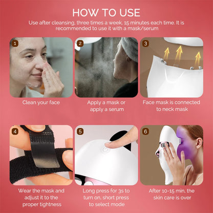 Máscara facial y de cuello LED de 7 colores recargable, máquina de belleza con luz fotónica LED, herramienta para lifting facial y cuidado de la piel