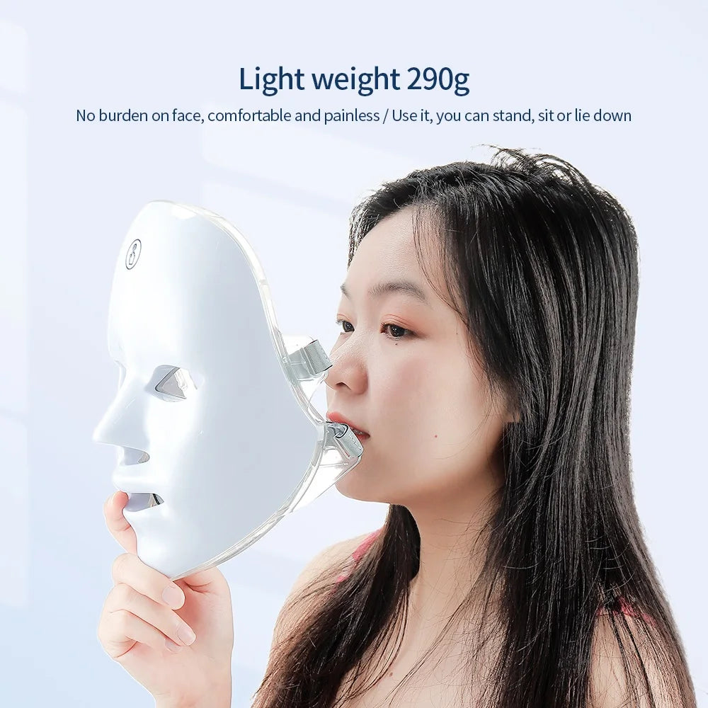 Máscara facial LED de 7 colores con terapia de luz roja para cuello para reafirmar la piel, lifting, antienvejecimiento, bio-luz, belleza, blanqueamiento en casa