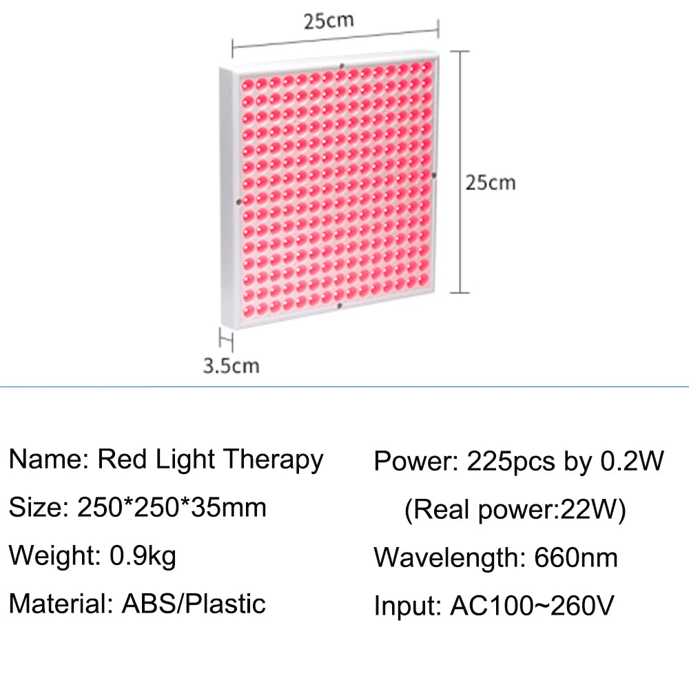 Terapia con panel infrarrojo antienvejecimiento de 850nm, terapia facial con luz LED roja de 660nm, 225 LED de luz roja