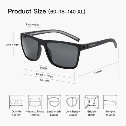 Gafas de sol polarizadas ZENOTTIC para hombre, montura ligera TR90, protección UV400, gafas de sol cuadradas