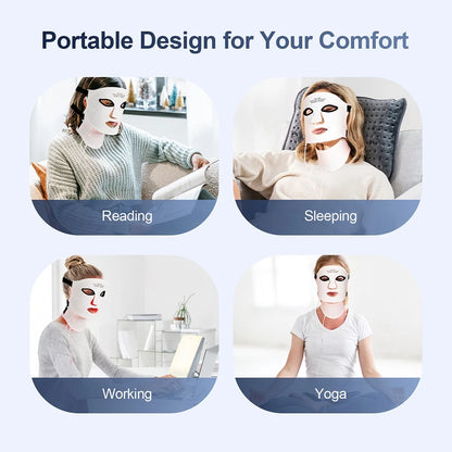 Silikon LED-mask för ansikte med nacke 7-färgers LED-foton rött ljus infraröd terapi flexibel ansiktsmask reparation av hud trådlös användning
