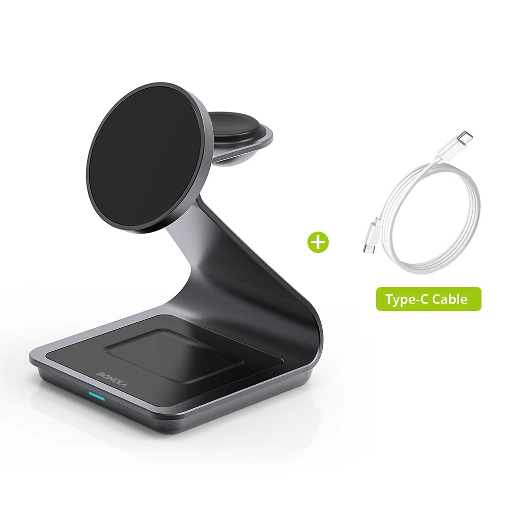 Bonola magnetisk 3 i 1 trådlös laddare för iPhone 17/16/15/13/14/12 30W trådlös laddningsstation för Apple Watch/AirPods Pro
