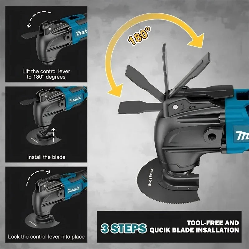 Kit original Makita DTM51 de herramienta múltiple inalámbrica con 6 hojas para lijado, corte, raspado y proyectos de renovación