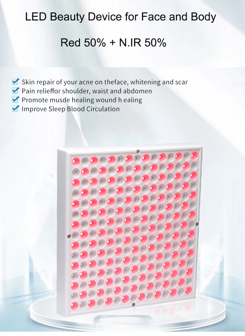 Terapia con panel infrarrojo antienvejecimiento de 850nm, terapia facial con luz LED roja de 660nm, 225 LED de luz roja