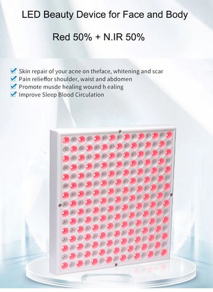 Terapia con panel infrarrojo antienvejecimiento de 850nm, terapia facial con luz LED roja de 660nm, 225 LED de luz roja