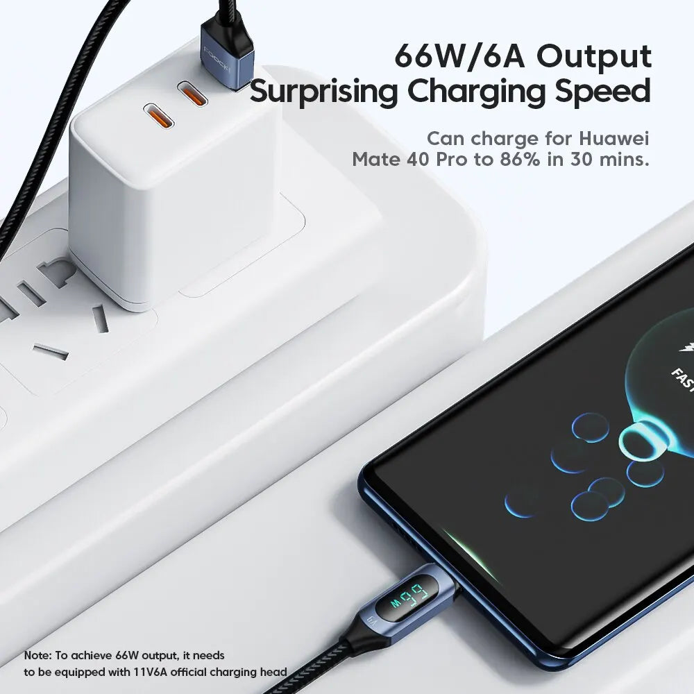 Cable USB Tipo C Toocki 66W Carga rápida Cargador USB A a USB C Cable de pantalla para iPhone 15 Xiaomi POCO F3 Realme Macbook iPad