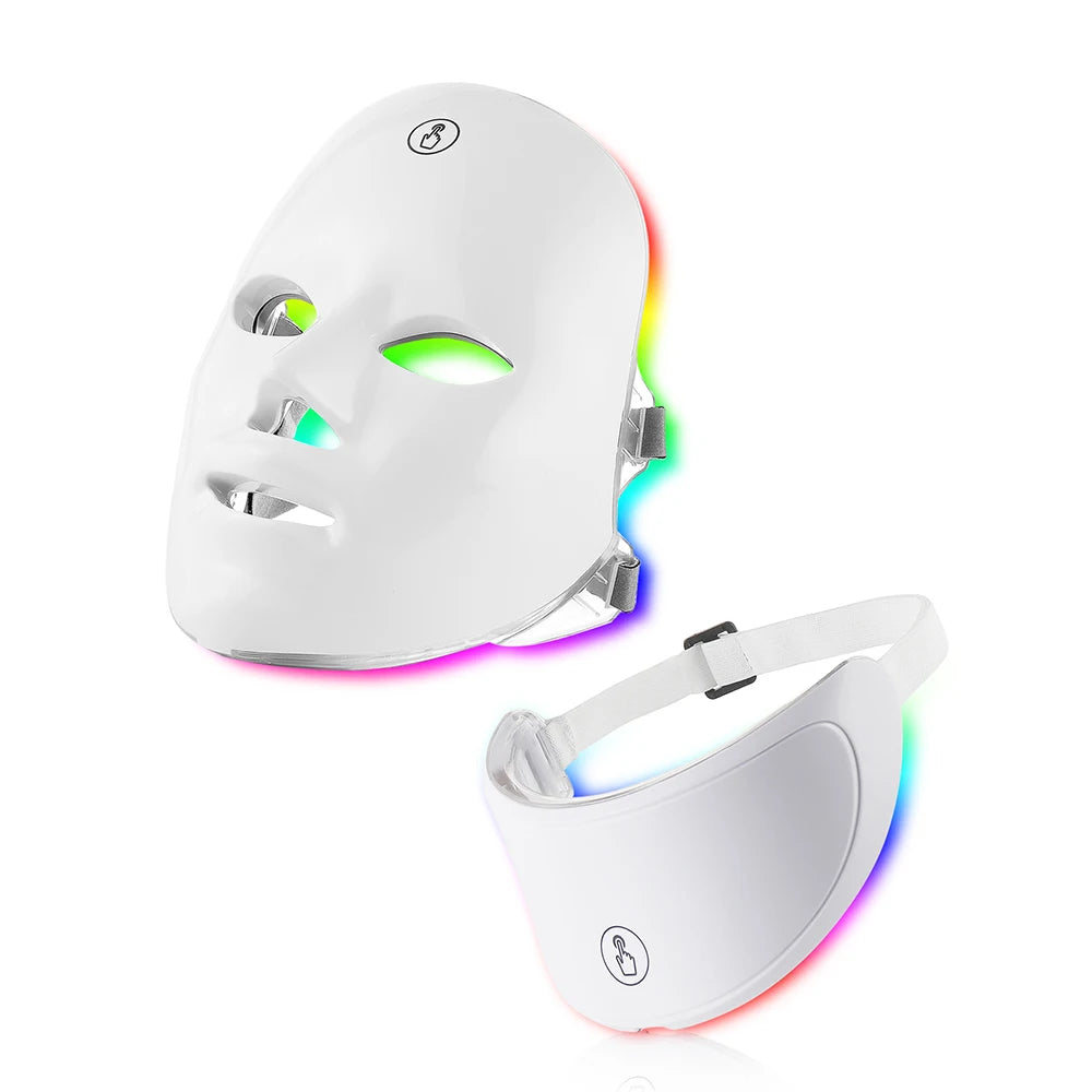 Máscara facial LED de 7 colores con terapia de luz roja para cuello para reafirmar la piel, lifting, antienvejecimiento, bio-luz, belleza, blanqueamiento en casa