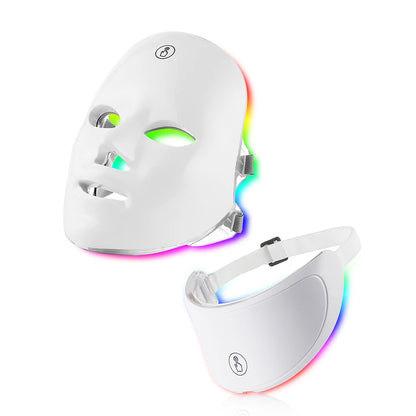 Máscara facial LED de 7 colores con terapia de luz roja para cuello para reafirmar la piel, lifting, antienvejecimiento, bio-luz, belleza, blanqueamiento en casa
