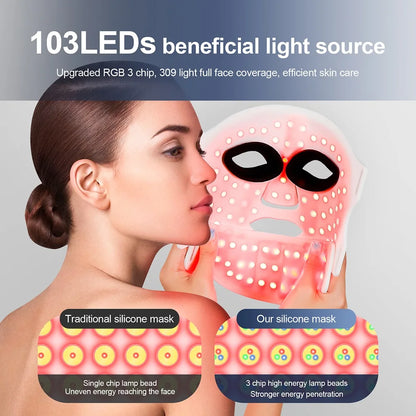 Silikon LED-mask för ansikte med nacke 7-färgers LED-foton rött ljus infraröd terapi flexibel ansiktsmask reparation av hud trådlös användning