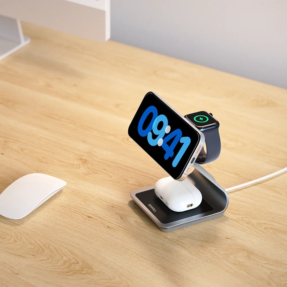 Bonola magnetisk 3 i 1 trådlös laddare för iPhone 17/16/15/13/14/12 30W trådlös laddningsstation för Apple Watch/AirPods Pro