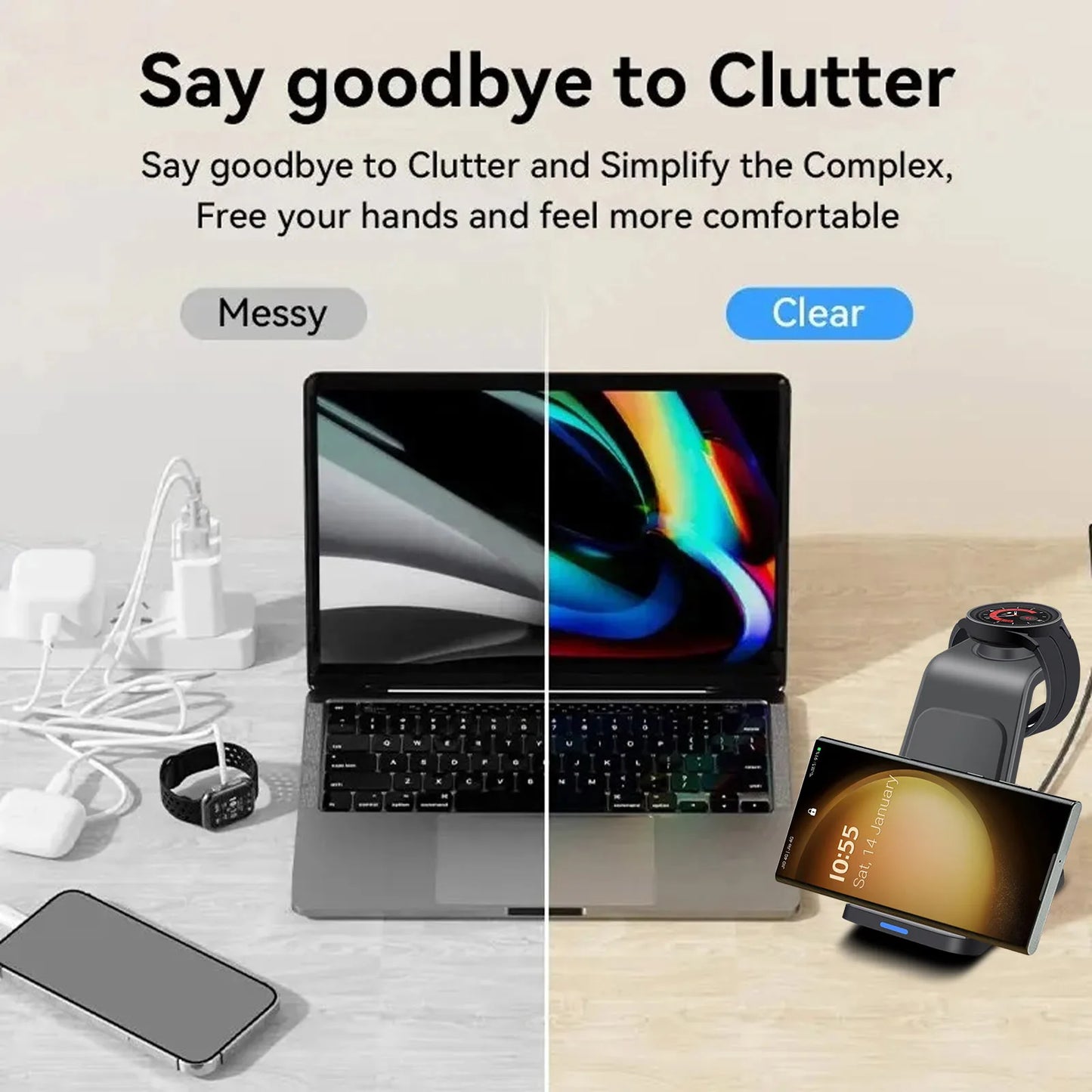 Trådlös laddningsstation för Samsung-laddare 3 i 1 för Galaxy S24/S23 Ultra/S22/Note 20, Galaxy Watch 7/6/5/Pro/4, Buds 2 Pro