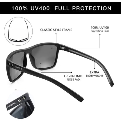 Gafas de sol polarizadas ZENOTTIC para hombre, montura ligera TR90, protección UV400, gafas de sol cuadradas