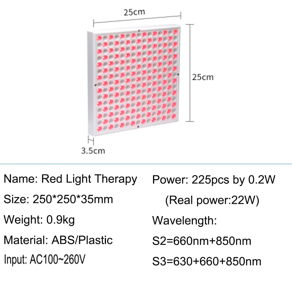 Terapia con panel infrarrojo antienvejecimiento de 850nm, terapia facial con luz LED roja de 660nm, 225 LED de luz roja