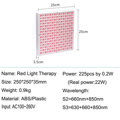 Terapia con panel infrarrojo antienvejecimiento de 850nm, terapia facial con luz LED roja de 660nm, 225 LED de luz roja