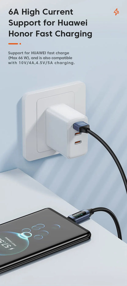 Cable USB Tipo C Toocki 66W Carga rápida Cargador USB A a USB C Cable de pantalla para iPhone 15 Xiaomi POCO F3 Realme Macbook iPad