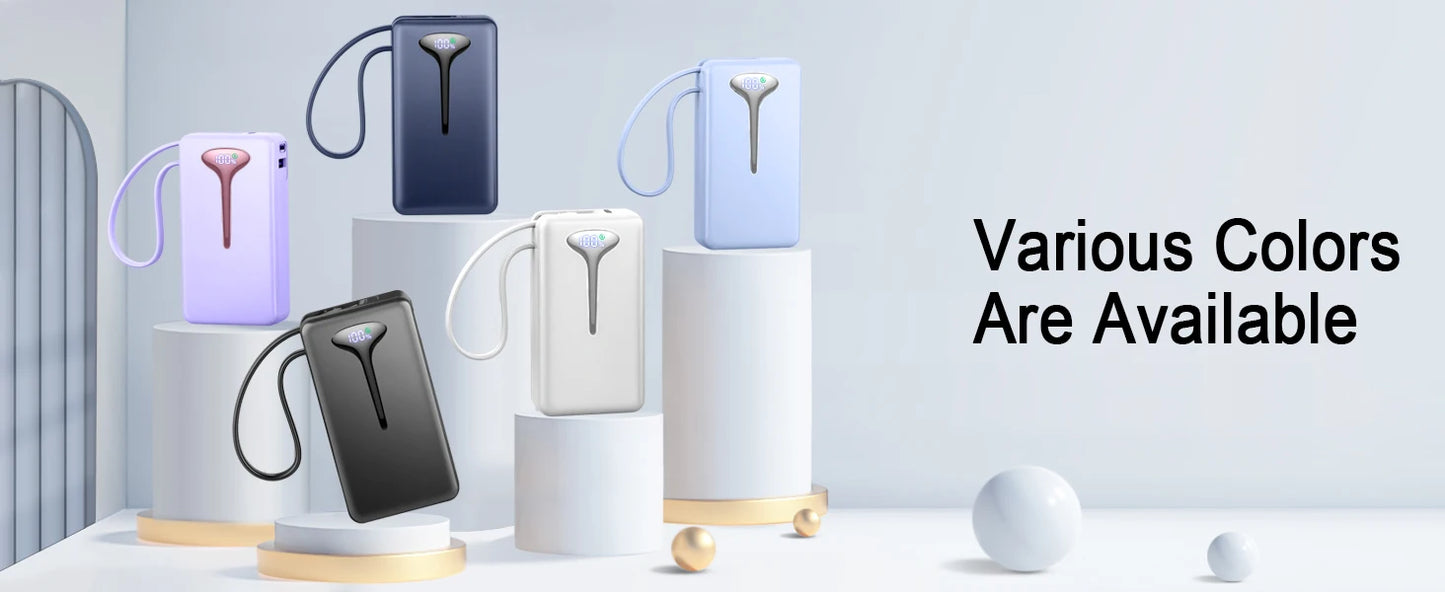 Power Bank FastCharging 10000mAh 22.5W USB-C In Out ,Built-in Cable For IPhone ,Android