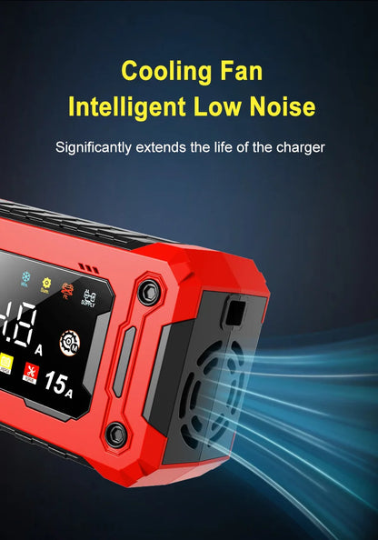 Neueste 12V Auto Batterieladegerät 15A/8A Pulsreparatur Großes Display Smart Charger für Auto Motorrad Bleiakku AGM GEL Batterien