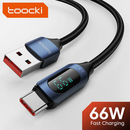 Cable USB Tipo C Toocki 66W Carga rápida Cargador USB A a USB C Cable de pantalla para iPhone 15 Xiaomi POCO F3 Realme Macbook iPad
