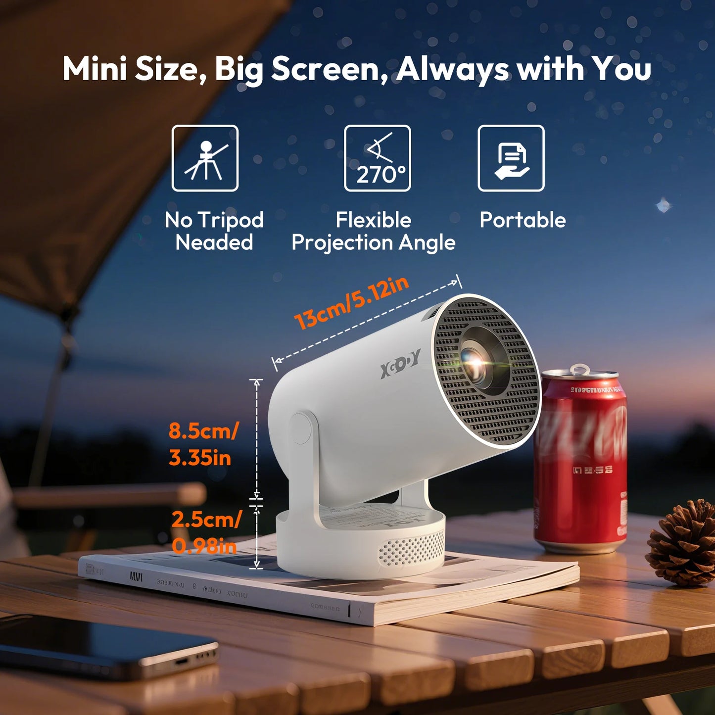 Proiector XGODY 4K HY300 Pro+ cu difuzor încorporat de 5W 1280*720P Android 11 12000 lumeni Wifi6 BT5.4 Proiector portabil outdoor