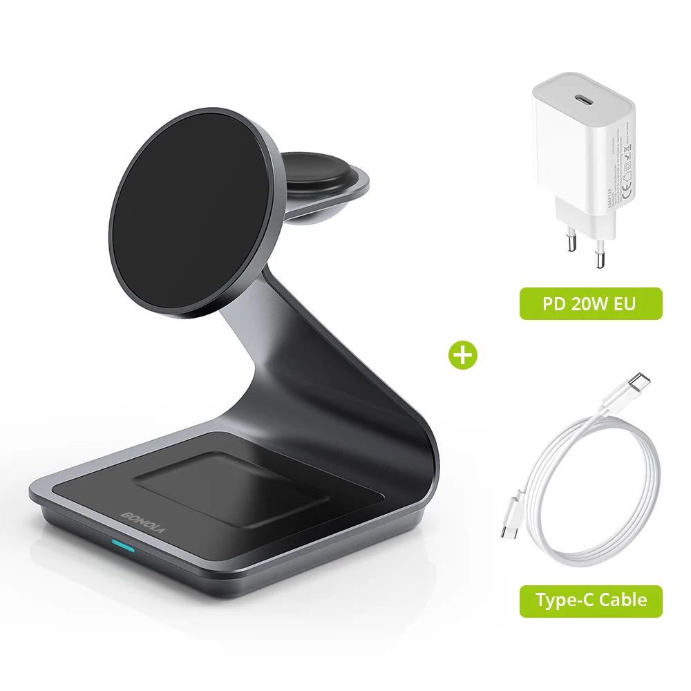 Bonola magnetisk 3 i 1 trådlös laddare för iPhone 17/16/15/13/14/12 30W trådlös laddningsstation för Apple Watch/AirPods Pro