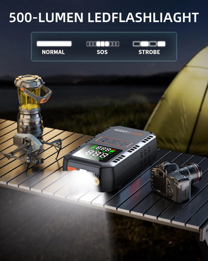 5000A startér pro nastartování auta s tlakem 150 PSI a kompresorem vzduchu, auto nafukovač pneumatik, velký LCD displej, LED světlo, pro auta, kola a motocykly