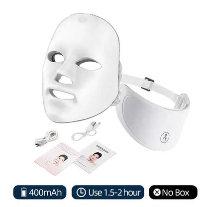 Máscara facial LED de 7 colores con terapia de luz roja para cuello para reafirmar la piel, lifting, antienvejecimiento, bio-luz, belleza, blanqueamiento en casa