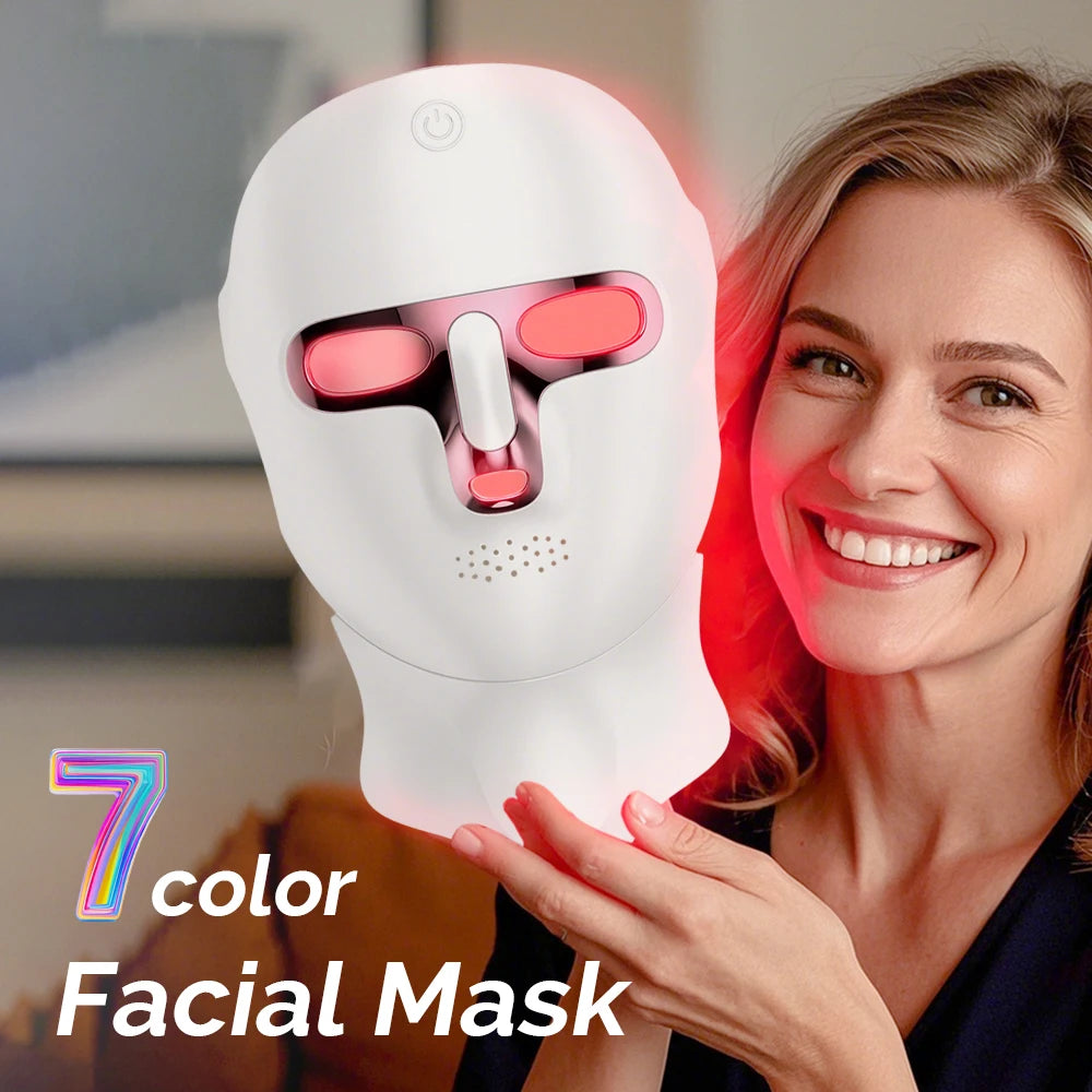 Máscara facial y de cuello LED de 7 colores recargable, máquina de belleza con luz fotónica LED, herramienta para lifting facial y cuidado de la piel