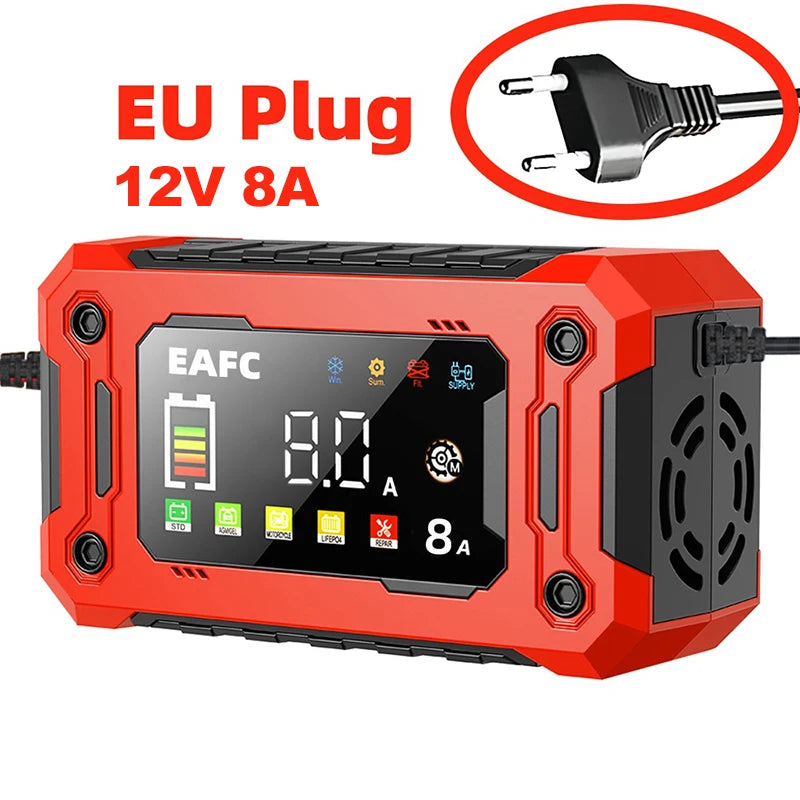 Neueste 12V Auto Batterieladegerät 15A/8A Pulsreparatur Großes Display Smart Charger für Auto Motorrad Bleiakku AGM GEL Batterien