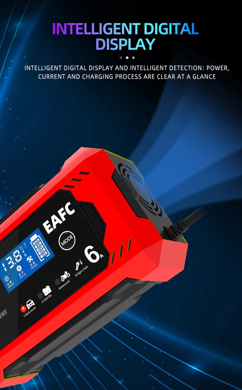 Auto Batterieladegerät 12V 6A intelligent Schnellladung Pulsreparatur Typ Vollauto-Stopp Dual-Modus Bleiakku für Motorrad Lkw
