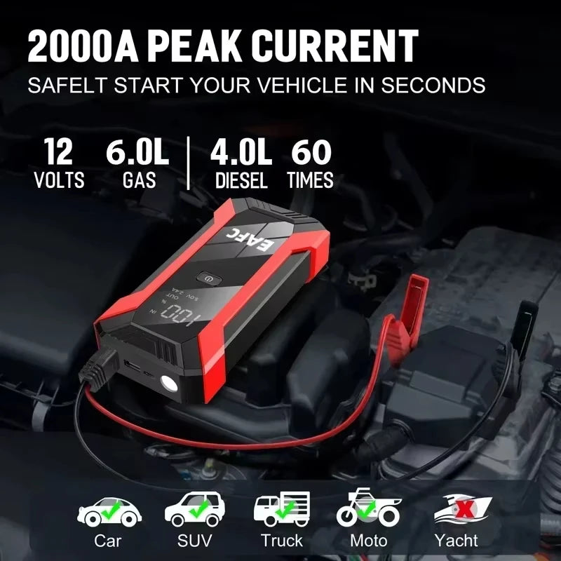EAFC Auto Starthilfe Powerbank Spitzenstrom 1200A/2000A tragbarer Booster Notfall Batterieladegerät 12V Startgerät
