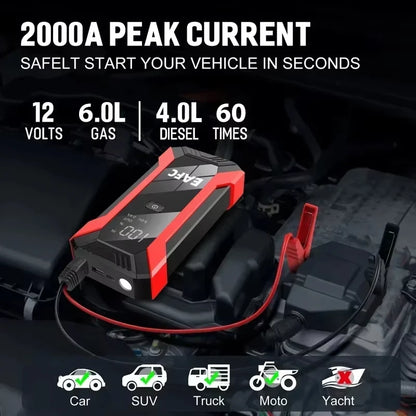 EAFC Auto Starthilfe Powerbank Spitzenstrom 1200A/2000A tragbarer Booster Notfall Batterieladegerät 12V Startgerät